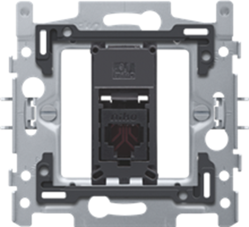 1 RJ11-Anschluss UTP, flache Ausführung, inkl. Unterputzrahmen 71 x 71 mm mit Krallenbefestigung
